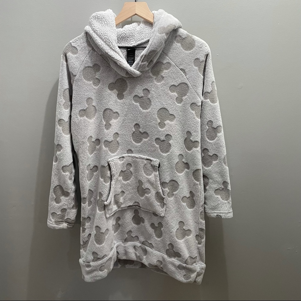 Disney Mickey Mouse grey fleece terry loungewear dress size medium hooded